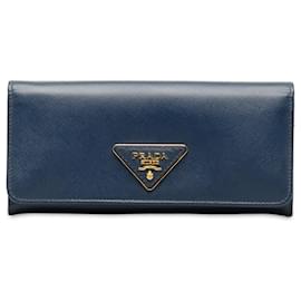 Prada-Prada Blue Saffiano Leather Flap Wallet-Blue