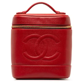 Chanel-Chanel Red CC Caviar Vanity Case-Red