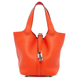 Hermès-Hermès Orange Taurillon Clemence Picotin Lock 18-Orange
