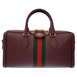 Gucci-Gucci Red Leather Ophidia Satchel-Red,Dark red