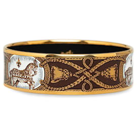Hermès-Bracelet large en émail marron Hermes-Marron,Doré