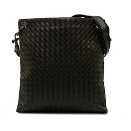 Bottega Veneta-Bottega Veneta Black Intrecciato Leather Crossbody Bag-Black