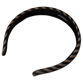 Fendi-Fendi – Stirnband aus Canvas mit Pequin-Muster in Braun-Braun