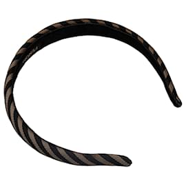 Fendi-Fendi – Stirnband aus Canvas mit Pequin-Muster in Braun-Braun