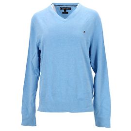Tommy Hilfiger Herrenpullover aus Baumwollseide mit V-Ausschnitt Blau Hellblau