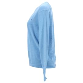 Tommy Hilfiger-Suéter masculino de algodão e seda com decote em V-Azul,Azul claro