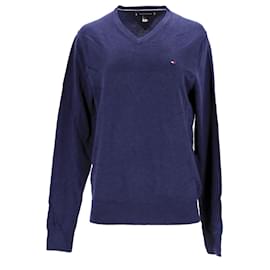Tommy Hilfiger-Suéter masculino de algodão e seda com decote em V-Azul marinho