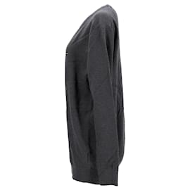 Tommy Hilfiger-Suéter masculino grande alto de algodão puro com decote em V-Cinza