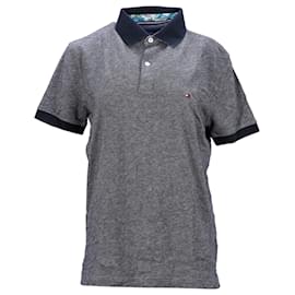 Tommy Hilfiger-Mens Tropical Print Collar Polo Shirt-Grey