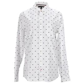 Tommy Hilfiger Herren-Langarmhemd mit schmaler Passform, gewebtes Oberteil Weiß