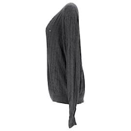 Tommy Hilfiger-Suéter masculino Tommy Hilfiger em malha com gola redonda em algodão cinza-Cinza