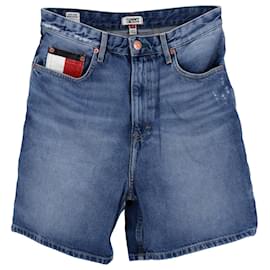 Tommy Hilfiger-Shorts jeans de algodão reciclado feminino Mom Fit-Azul