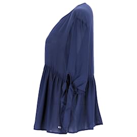 Tommy Hilfiger-Blusa fruncida con puños de cinta para mujer-Azul marino