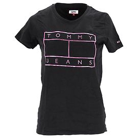 Tommy Hilfiger T-shirt da donna con logo metallizzato Nero