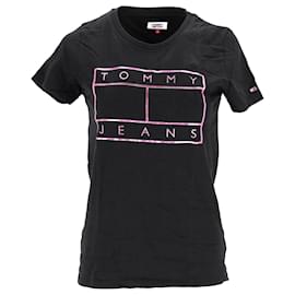 Tommy Hilfiger-Damen-T-Shirt mit Metallic-Logo-Schwarz