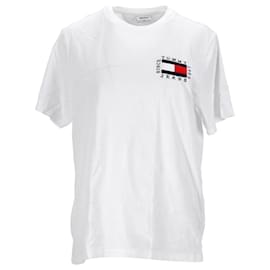 Tommy Hilfiger-T-shirt da donna in cotone organico con logo Box Flag-Bianco