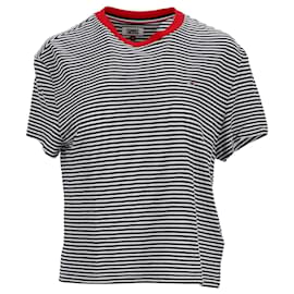 Tommy Hilfiger-Kurzes T-Shirt aus strukturierter Viskose mit Streifen für Damen-Marineblau