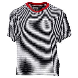 Tommy Hilfiger Womens Textured Viscose Stripe Cropped T Shirt Navy blue