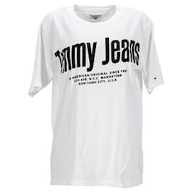 Tommy Hilfiger-Camiseta feminina com logotipo diagonal e ajuste do namorado-Branco