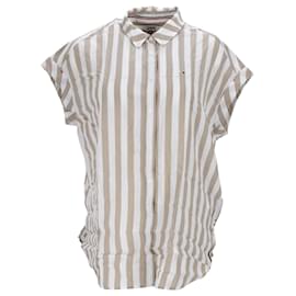 Tommy Hilfiger-Camisa feminina listrada de manga curta-Branco