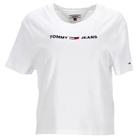 Tommy Hilfiger-Camiseta feminina com logo moderno e corte justo-Branco