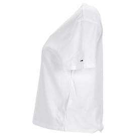 Tommy Hilfiger-Camiseta feminina com logo moderno e corte justo-Branco