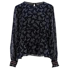Tommy Hilfiger-Womens Paisley Print Relaxed Fit Blouse-Blue