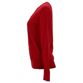 Tommy Hilfiger-Suéter masculino de algodão e seda com decote em V-Vermelho