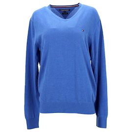 Tommy Hilfiger Herrenpullover aus Seidenmischung mit V-Ausschnitt Blau