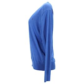 Tommy Hilfiger-Suéter masculino com mistura de seda e decote em V-Azul
