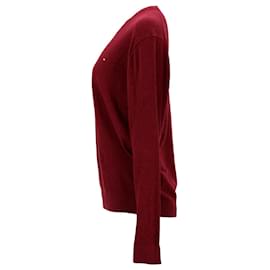 Tommy Hilfiger-Suéter masculino de algodão caxemira com decote em V-Vermelho