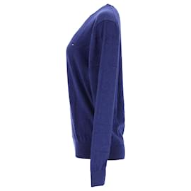 Tommy Hilfiger-Suéter masculino de algodão e seda com gola redonda-Azul