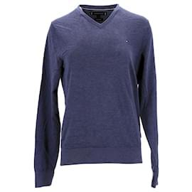 Tommy Hilfiger-Jersey con cuello en V de seda y algodón para hombre-Azul