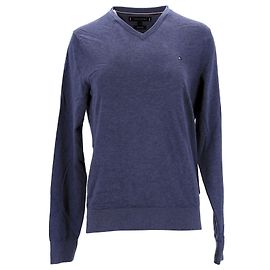 Tommy Hilfiger Herrenpullover aus Baumwollseide mit V-Ausschnitt Blau
