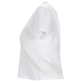 Tommy Hilfiger-T-shirt corta da donna in cotone organico con collo con logo-Bianco
