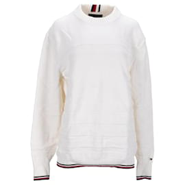 Tommy Hilfiger-Suéter masculino com listras texturizadas de algodão puro-Branco