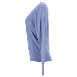 Tommy Hilfiger-Suéter masculino com mistura de seda e decote em V-Azul,Azul claro