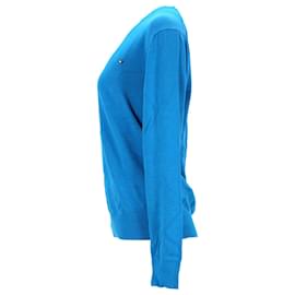 Tommy Hilfiger-Suéter masculino Tommy Hilfiger com mistura de seda e gola redonda em algodão azul-Azul