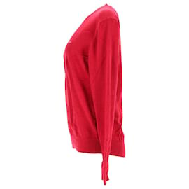 Tommy Hilfiger-Tommy Hilfiger Mens Luxury Cotton V Neck Jumper in Red Cotton-Red