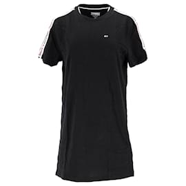 Tommy Hilfiger-Abito T-shirt con nastro logo in cotone organico da donna Tommy Hilfiger in cotone nero-Nero