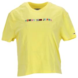 Tommy Hilfiger-T-shirt corta da donna con logo color block-Giallo