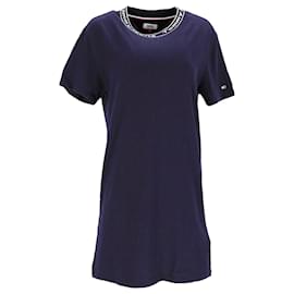 Tommy Hilfiger-Tommy Hilfiger Womens Organic Cotton Logo Neck T Shirt Dress in Blue Cotton-Blue
