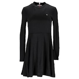 Tommy Hilfiger-Tommy Hilfiger Womens Ribbed Fit And Flare Dress in Black Viscose-Black