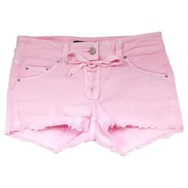 Isabel Marant-Isabel Marant SS11 Pink Denim Lace Up Fly Cut-Offs ShortsIsabel Marant SS11 Pantalones cortos de mezclilla rosa con cordones y corte deshilachado.-Rosa