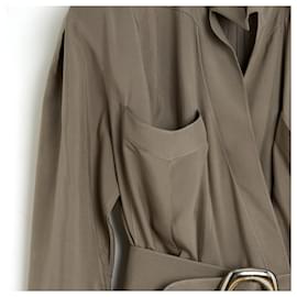 Thierry Mugler-1990s Thierry Mugler Silk Dress and Belt FR40 US10-Kaki