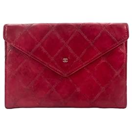 Chanel-Funda de cuero CHANEL para monedero acolchado, pequeño, color rojo.-Roja