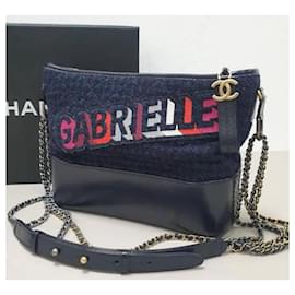 Chanel-Bolso Gabrielle de tweed azul marino de Chanel.-Multicolor