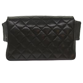 Chanel-CHANEL Matelasse Waist bag Lamb Skin Black CC Auth 68224-Black