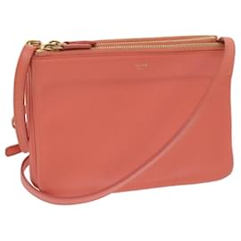 Céline-CELINE Trio Shoulder Bag Leather Pink Auth 67657-Pink