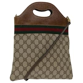 Gucci-GUCCI GG Supreme Web Sherry Line Hand Bag PVC 2way Beige Red Green Auth 67652-Red,Beige,Green